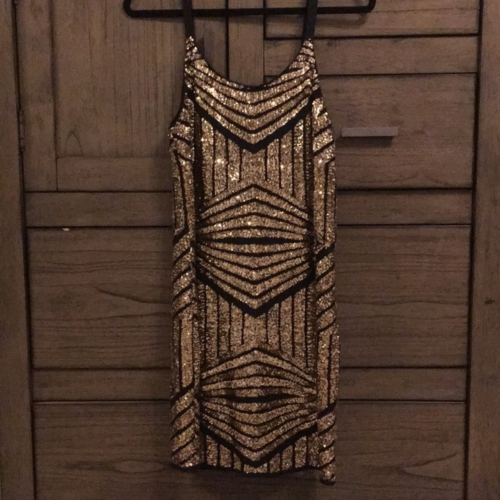 Black and Gold Sequin Soprano Cocktail Dress